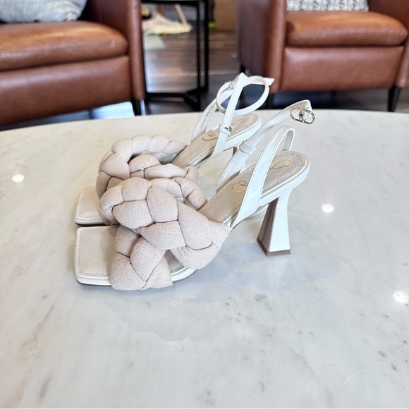 Sam Edelman Sand Cream Courtney Braided Padded Ankle Strap Heel Size 6.5 - Picture 3 of 8